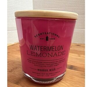Scentsational Watermelon Lemonade Wooden Wick Soy Blend Candle‎ 11oz Pink Jar